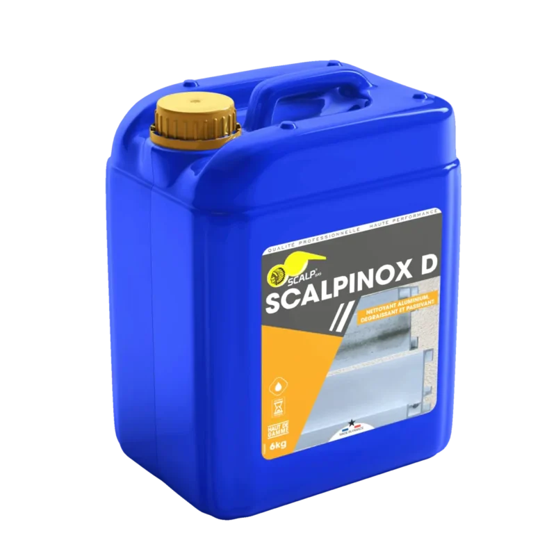 SCALPINOX D é um desengordurante e renovador de alumínio que limpa, restaura e prepara superfícies metálicas.