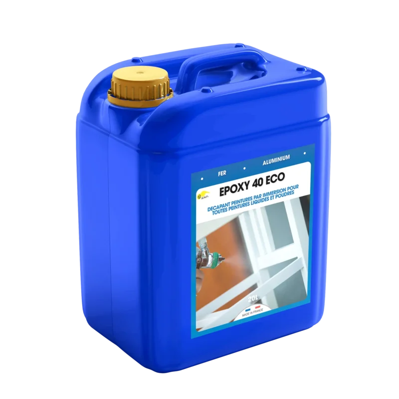 Decapante epóxi por imersão EPOXY 40 ECO: remove tintas líquidas e em pó rapidamente, seguro e eficaz em metais ferrosos e alumínio.