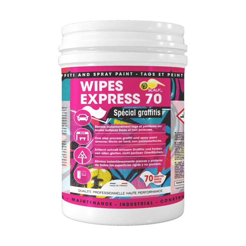WIPES EXPRESS 70 especial para grafites são toalhetes anti-graffiti ultra-eficazes, ideais para uma limpeza rápida e prática.